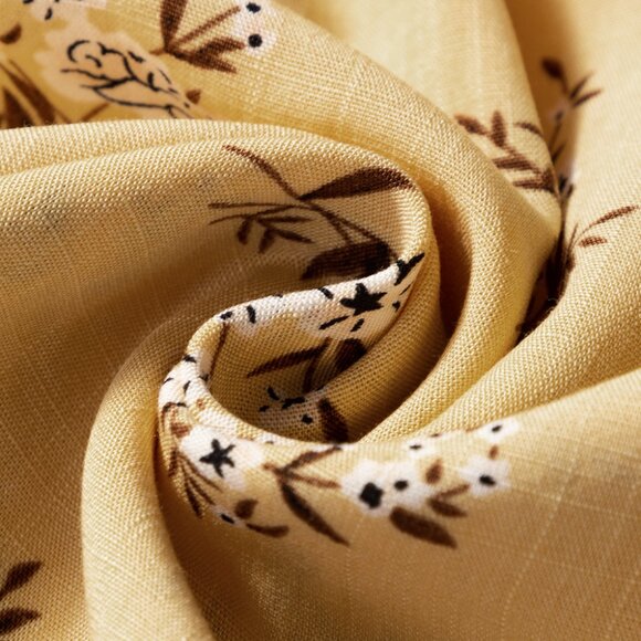 B265 Yellow Boho Floral Print Ruffle Smocked Flowy Summer Dress - Picture 12 of 12